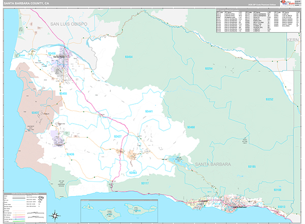 Santa Barbara County, CA Wall Map
